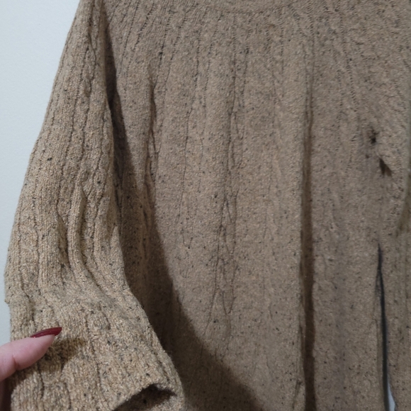 J.Jill Cable Knit Sweater Long Slouchy Wool Blend Brown Oatmeal Color Sz Medium - Picture 3 of 13